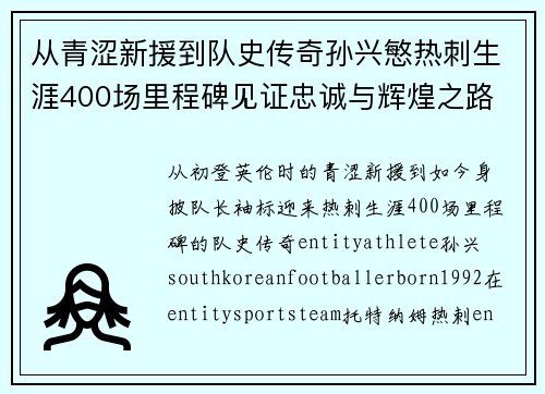 从青涩新援到队史传奇孙兴慜热刺生涯400场里程碑见证忠诚与辉煌之路 ⚽🔥 从青涩新援到队史传奇孙兴慜热刺生涯400场里程碑见证忠诚与辉煌之路 ⚽🔥